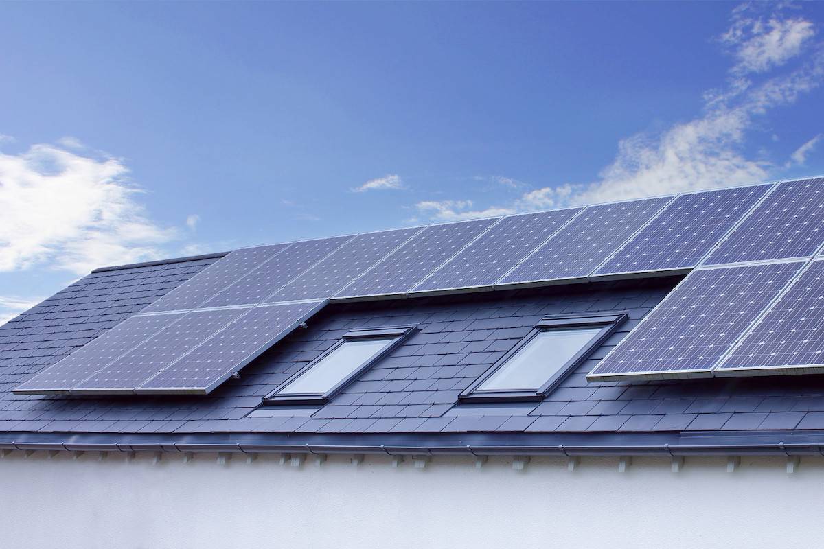 Solar panels installed on a residential home's roof.