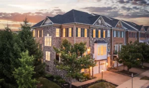 twilight photo of end-unit townhouse in Leesburg sold by Jean Garrell the best listing agent in Loudoun County realtors