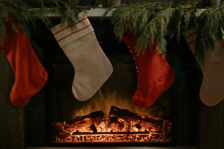 Cozy fireplace with holiday stockings hung, representing warm indoor activities in Leesburg VA